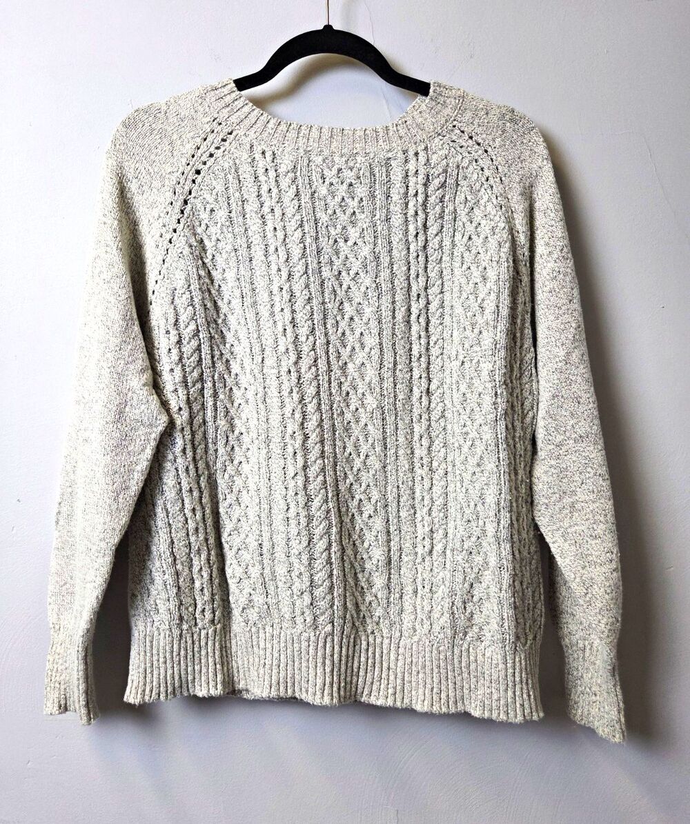 Jack by BB Dakota Womens Gray Solid Cable-Knit Crewneck Bow Back Sweater M